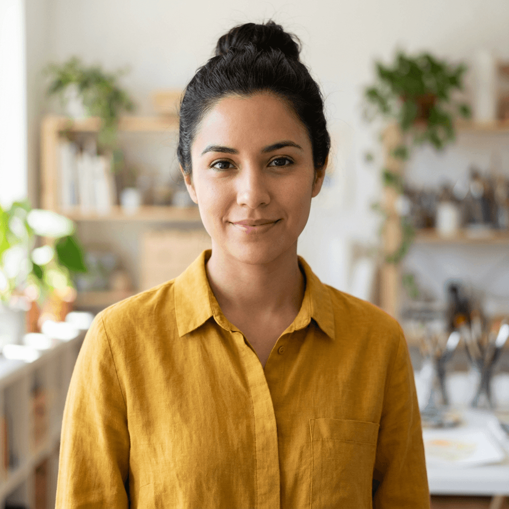 Portrait of Elena Vasquez in bright office