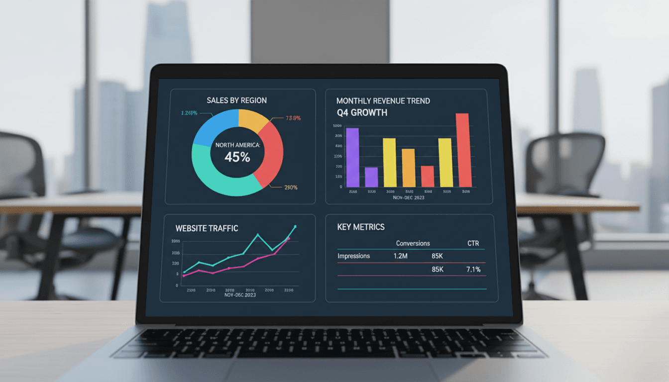 Data analytics dashboard on laptop screen