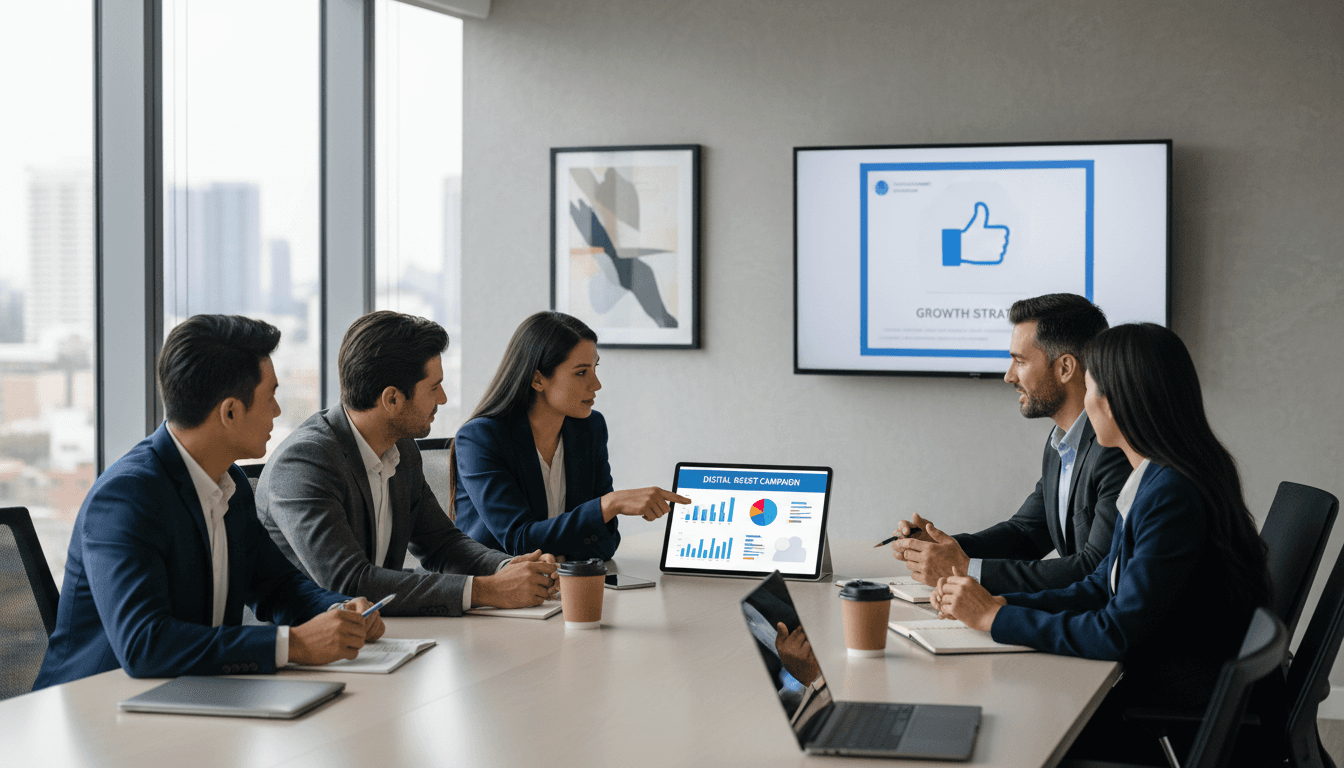 Marketing team reviewing campaign data